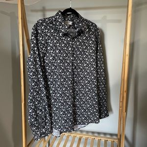 Men’s Express black and white floral patterned dress shirt.